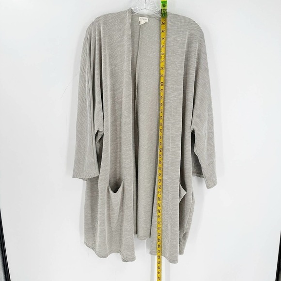DONNI Gray Striped Ribbed Knit Pockets Open Front Cardigan Women's One Size Plus - Picture 5 of 8